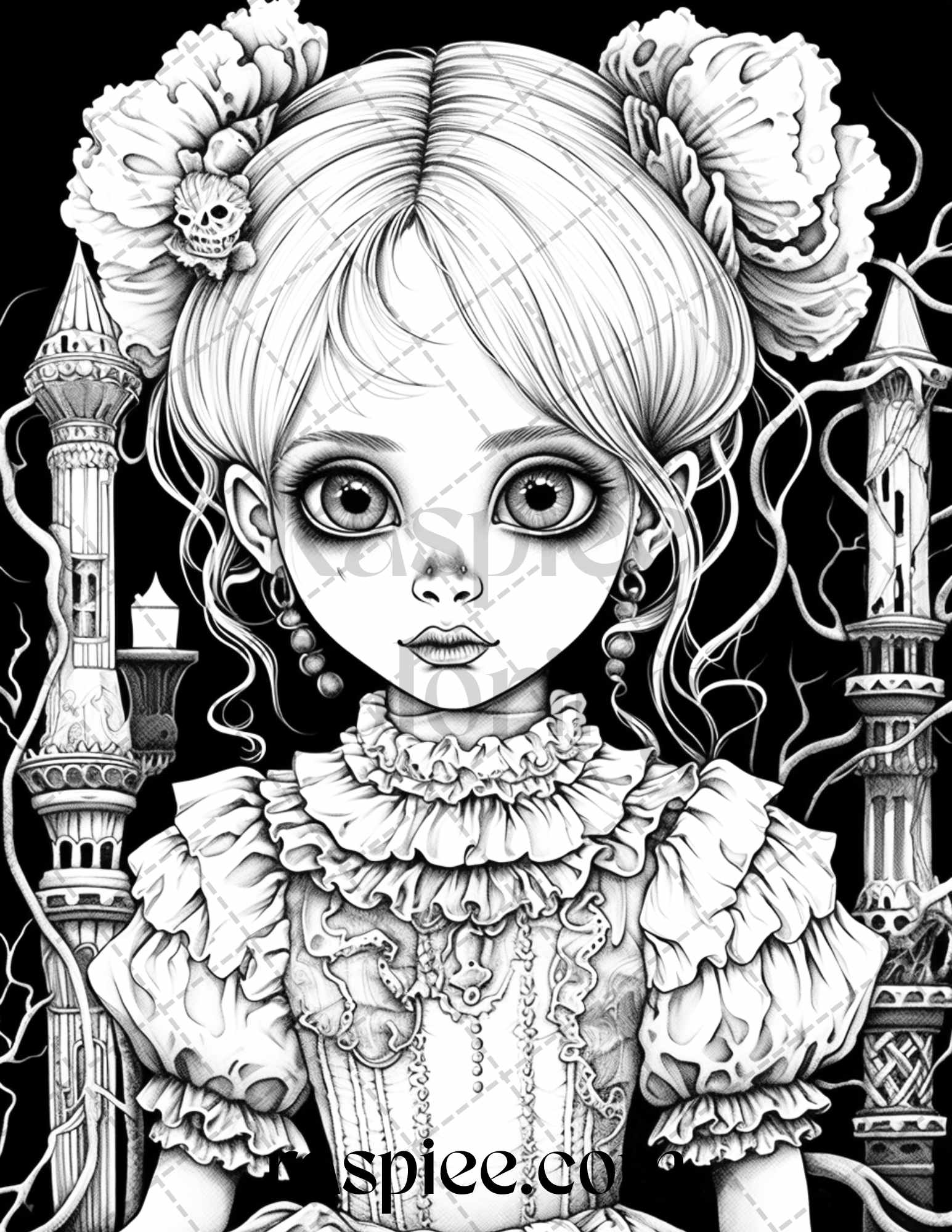 Scary victorian dolls grayscale coloring pages printable for adults â coloring