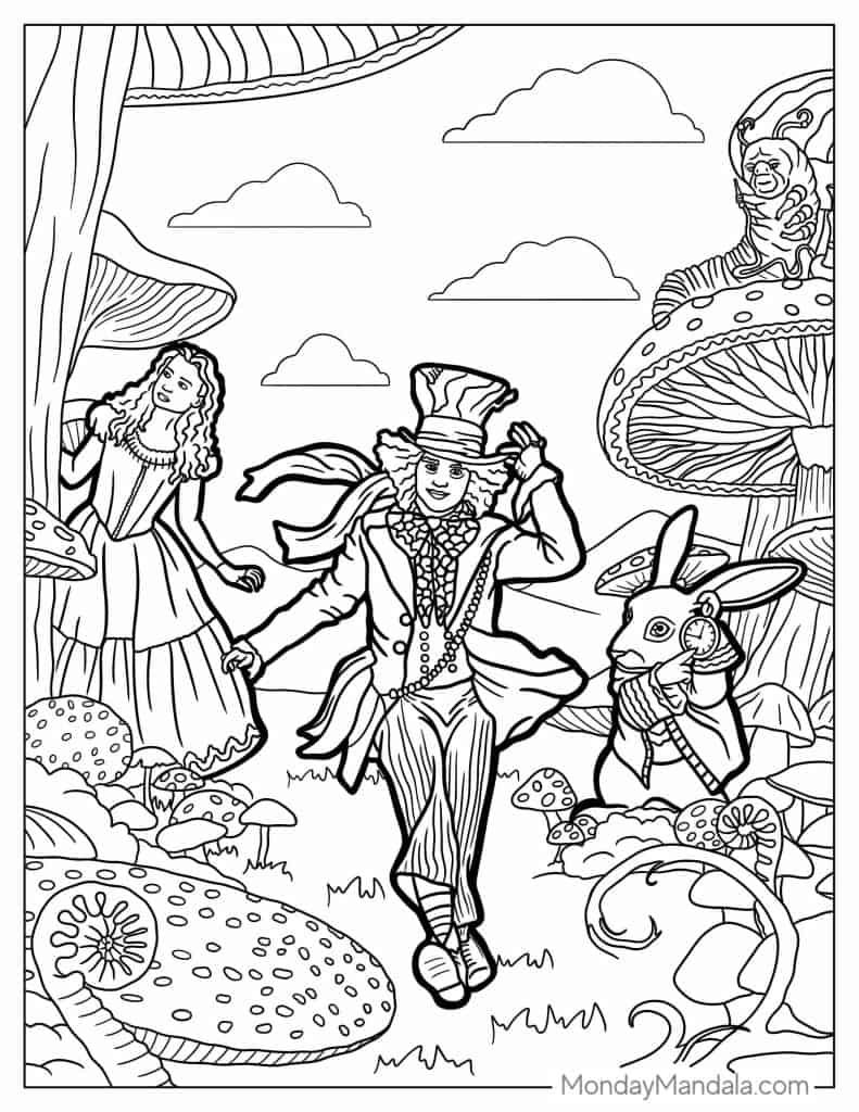 Alice in wonderland coloring pages free pdf printables