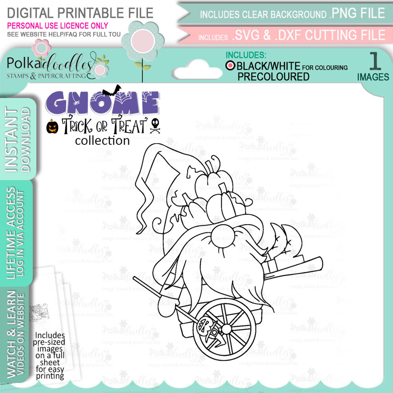 Autumn wheelbarrow halloween gnome digital stamp