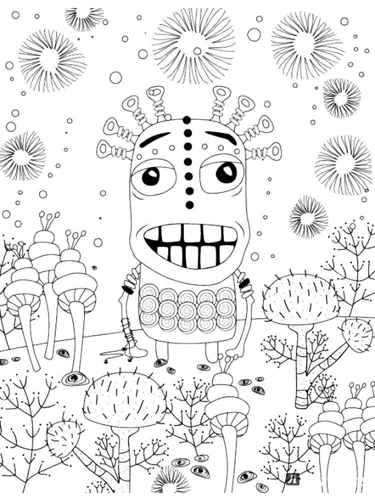 Aliens coloring pages for adults