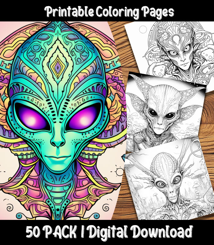 Alien coloring pages digital pack happy colorist