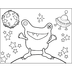 Frog space alien coloring page