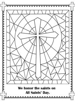 All saints day stained glass cross coloring pages by miss ps prek pups