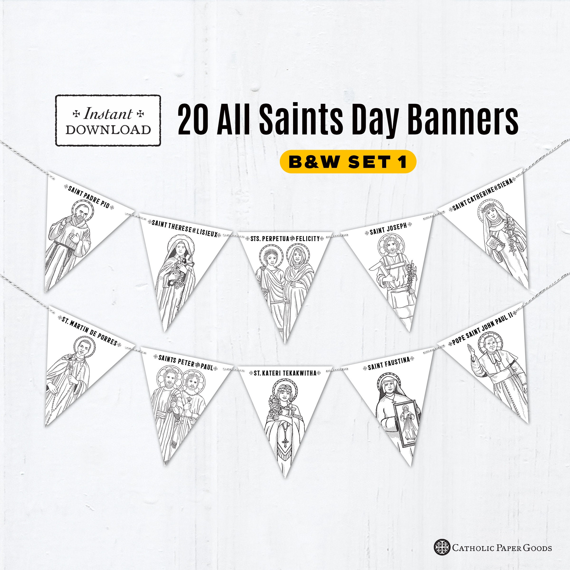 All saints day banner coloring page saint banners printable banner all saints party decor printable saint banners all saints day decor