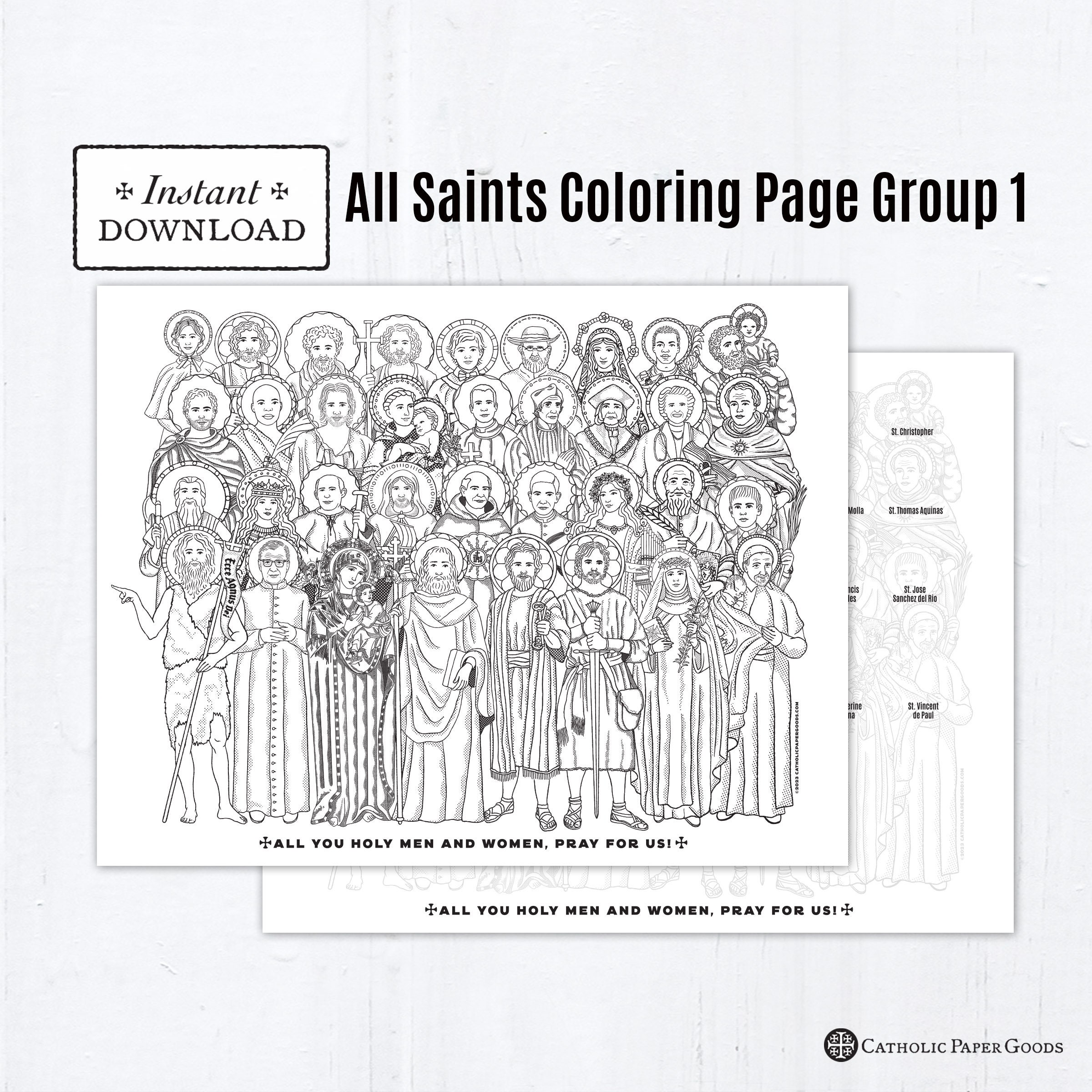 All saints group catholic coloring pages catholic prayers printable coloring page with guide saints digital pdf all saints day