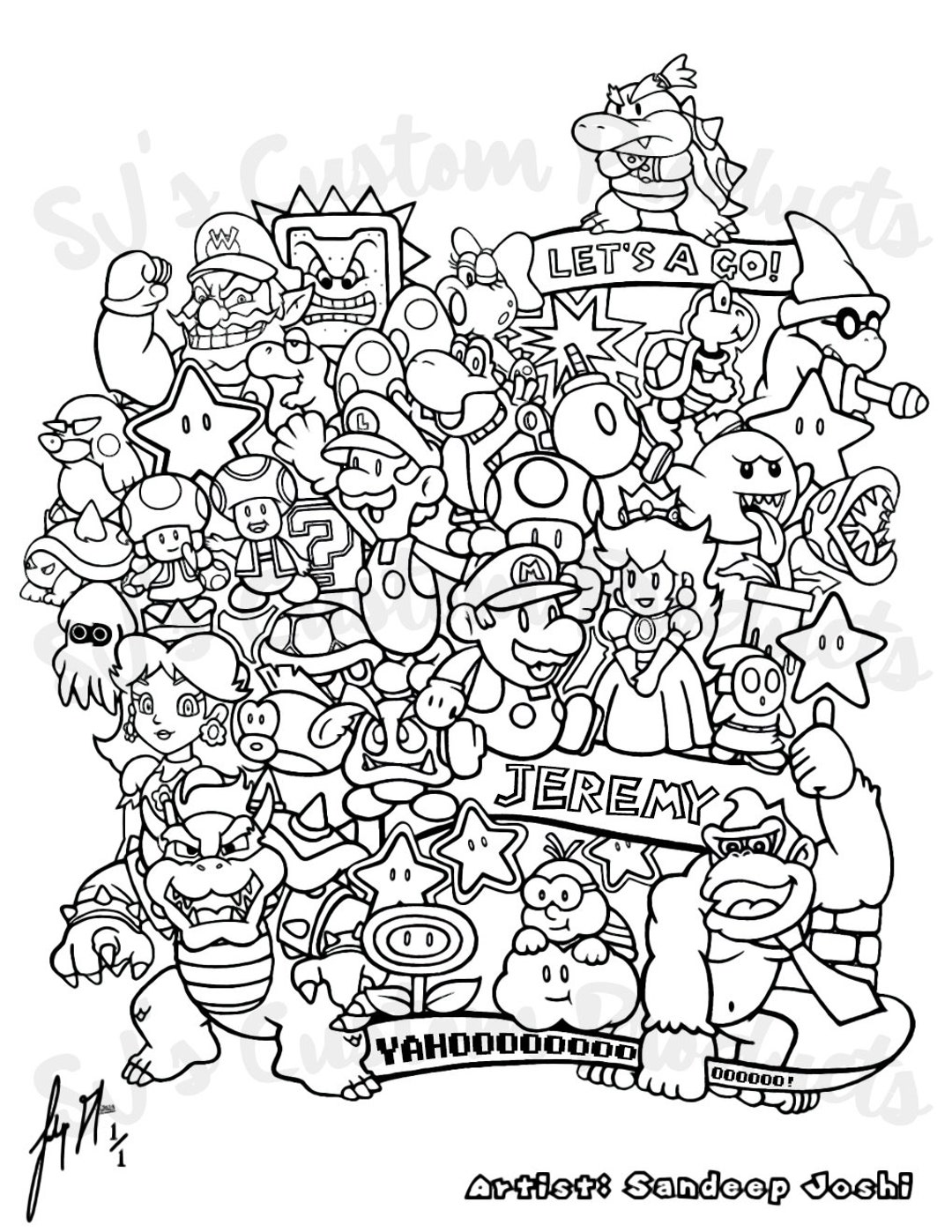 Custom hand designed super mario coloring page