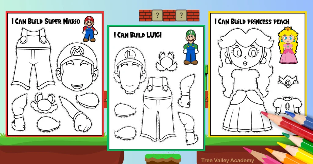 Super mario coloring pages paper crafts