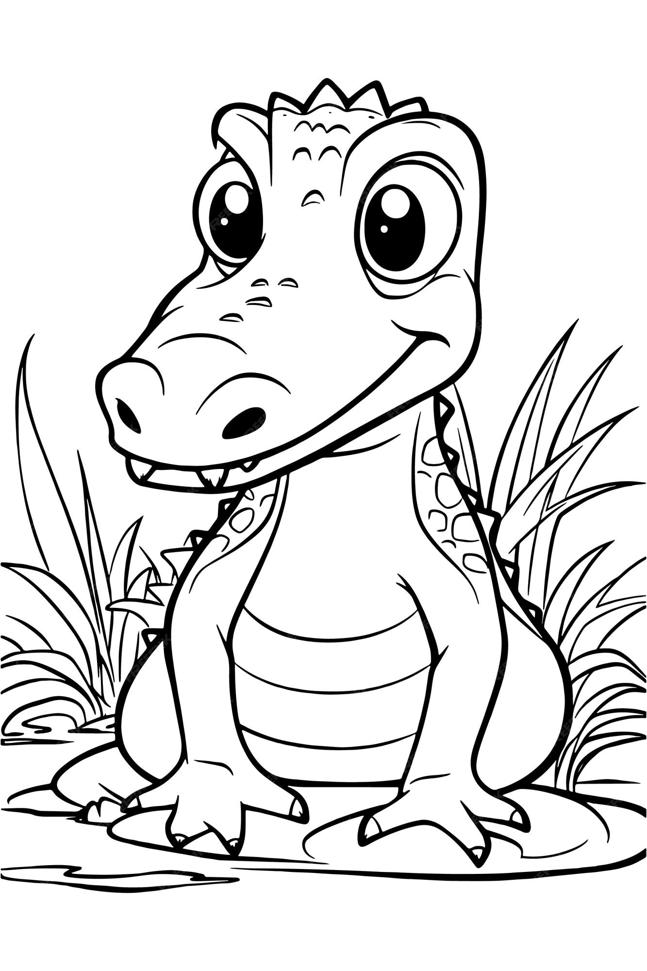 Premium vector a cartoon alligator sitting in the grass coloring page alligator coloring pages