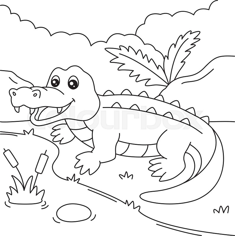 Crocodile coloring page for kids stock vector