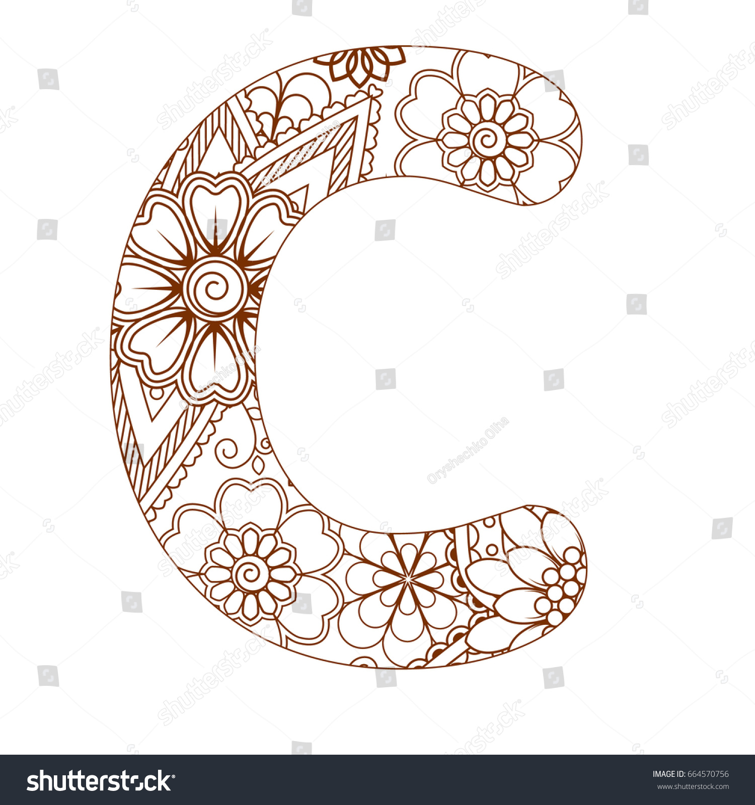 Adult coloring page letter c alphabet stock vector royalty free