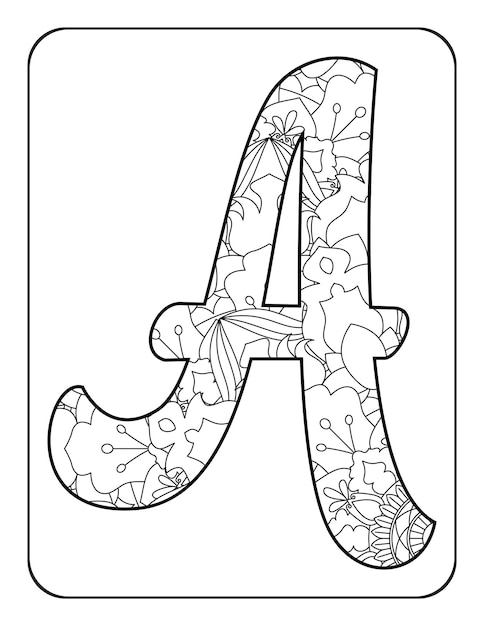 Premium vector alphabet coloring page flower alphabet coloring page educational coloring page for kids