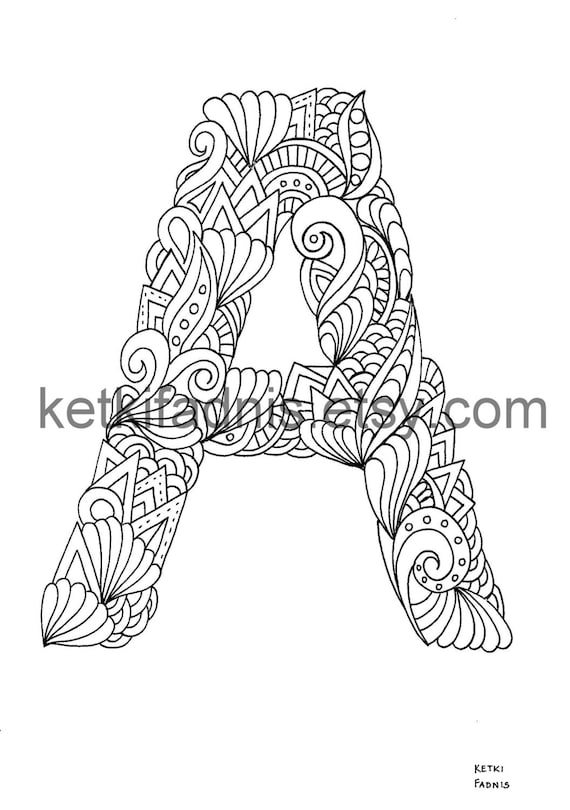 Letter a coloring page instant pdf download alphabet coloring page hand drawn diy printable coloring page letter illustration