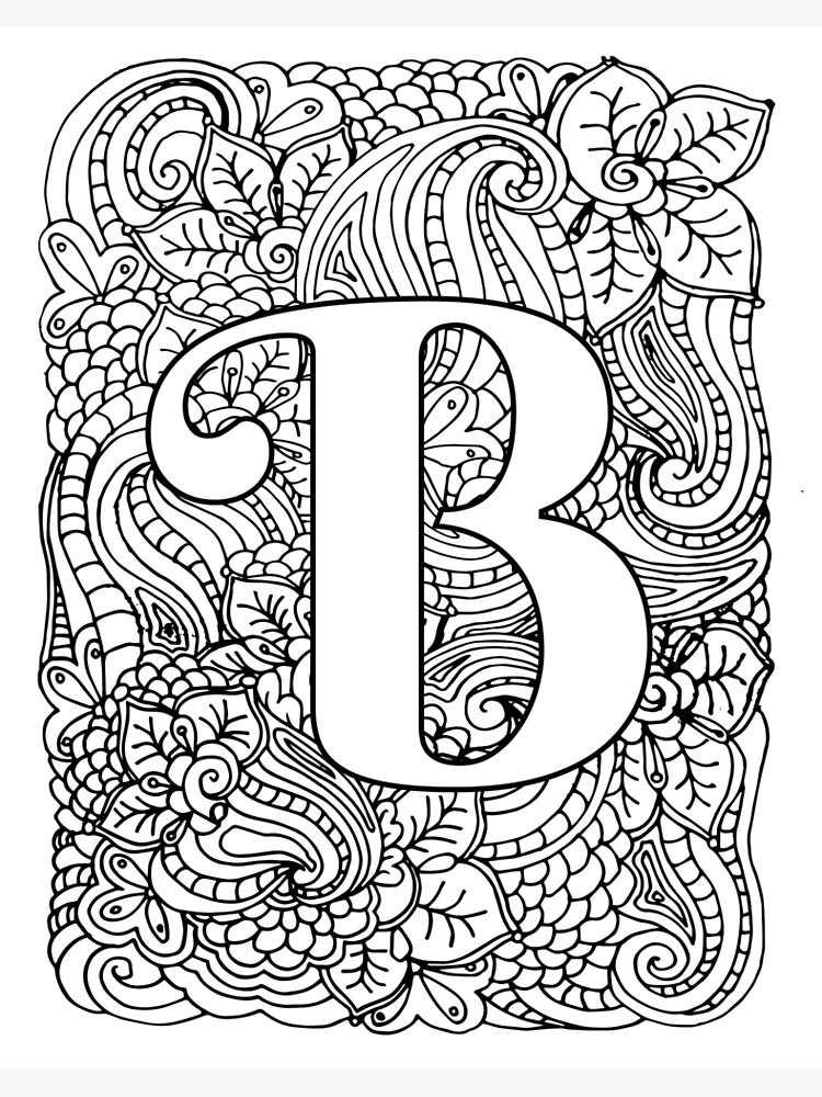 Adult coloring page monogram letter b art board print for sale by mamasweetea