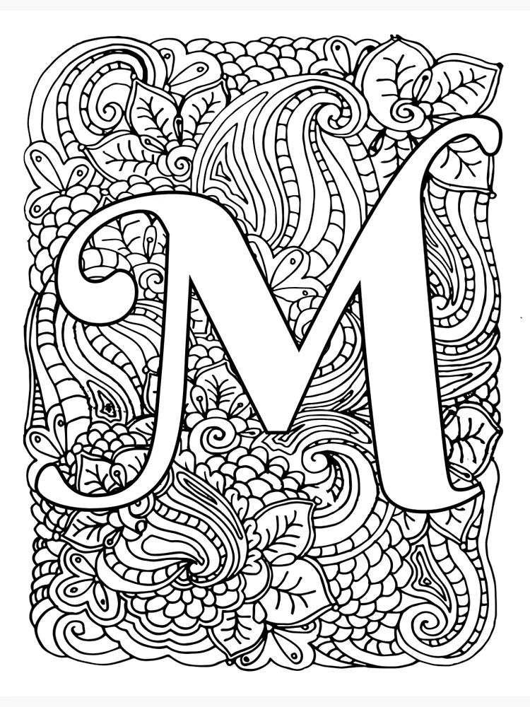 Adult coloring page monogram letter m photographic print for sale by mamasweetea