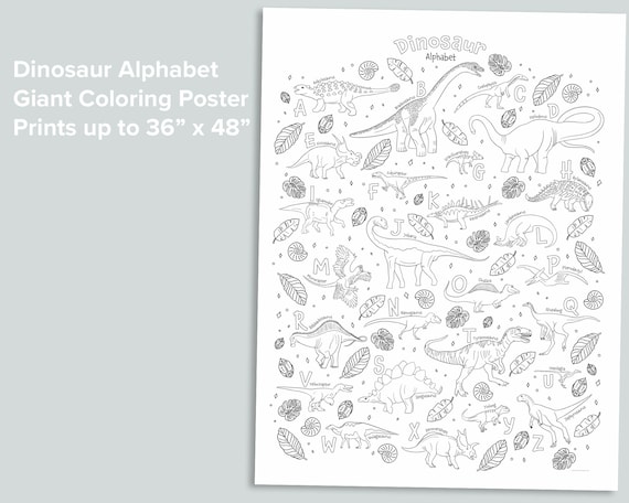 Dino alphabet giant coloring poster homeschool printables black and white large coloring pages preschool dinosaur abc activities