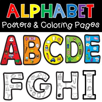 Beginning sounds alphabet posters with coloring worksheets phonics letters