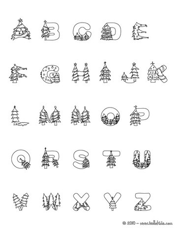 Christmas tree alphabet letters coloring pages