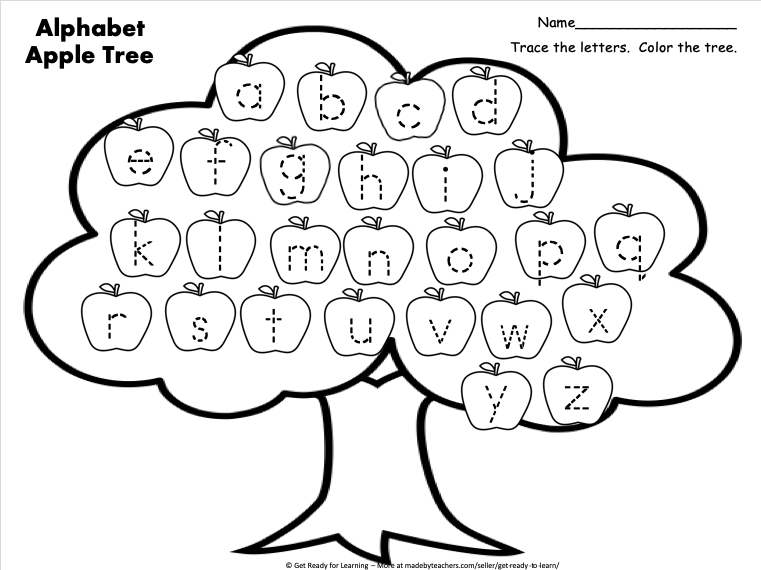 Free alphabet worksheets apple tree made by teachers