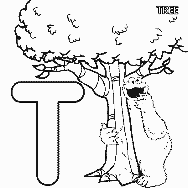 Abc letter t tree sesame street cookie coloring page