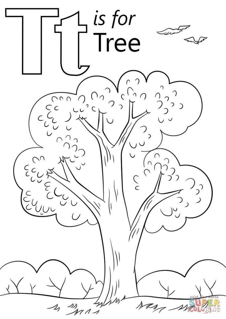 Letter t is for tree coloring page from letter t category select from printable crafâ abc coloring pages preschool coloring pages alphabet coloring pages