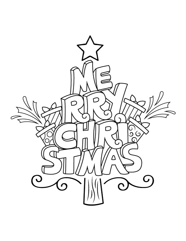 Printable merry christmas tree coloring page