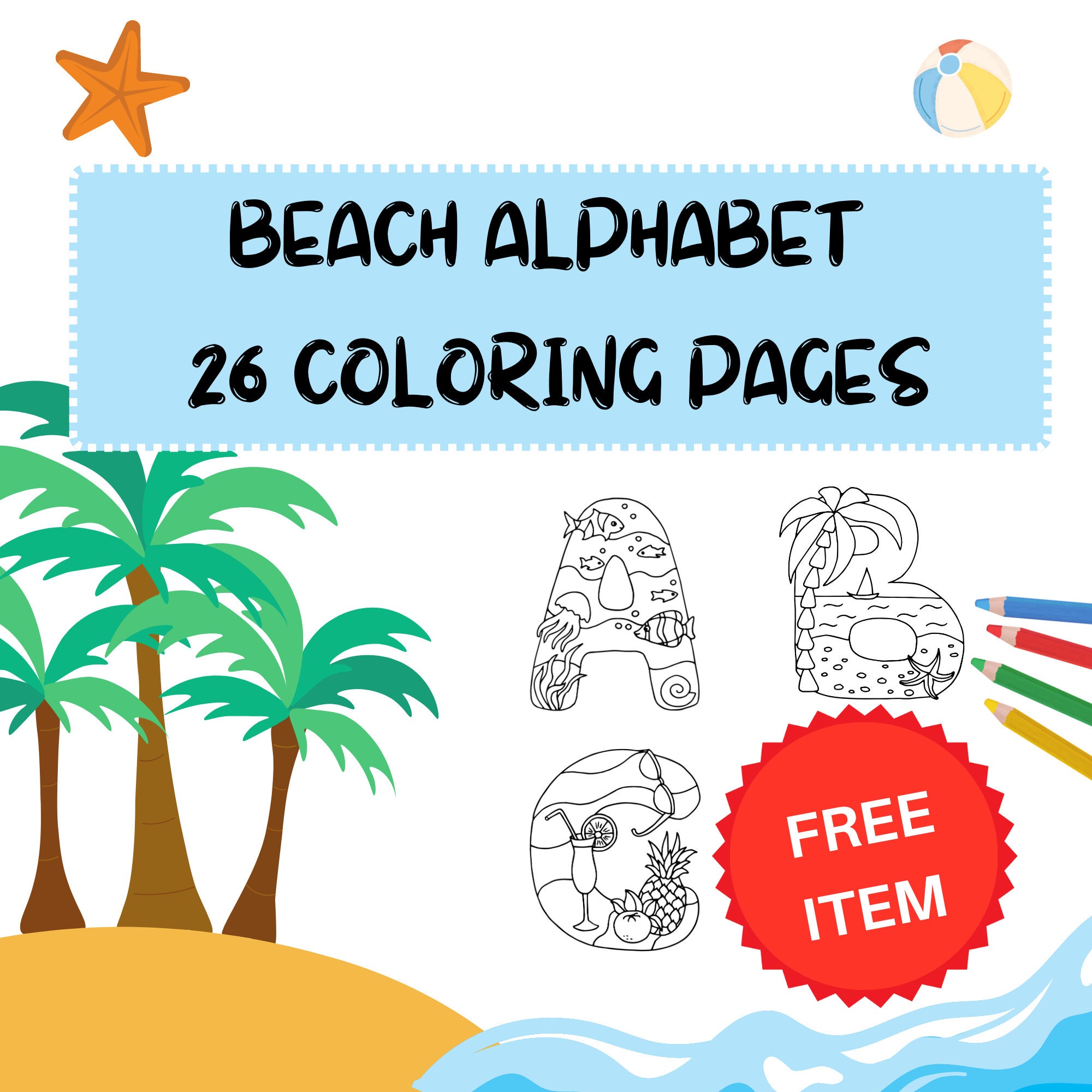 Beach surfer alphabet coloring pages printable pages printable digital download abc free number set pages educational