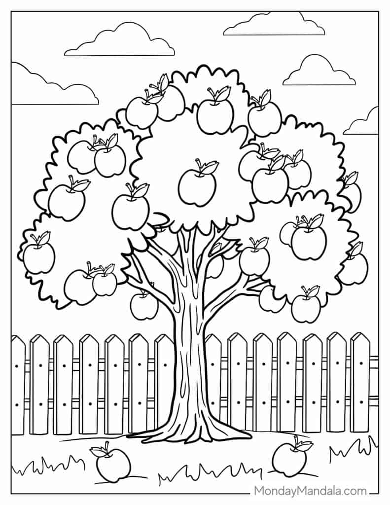 Tree coloring pages free pdf printables