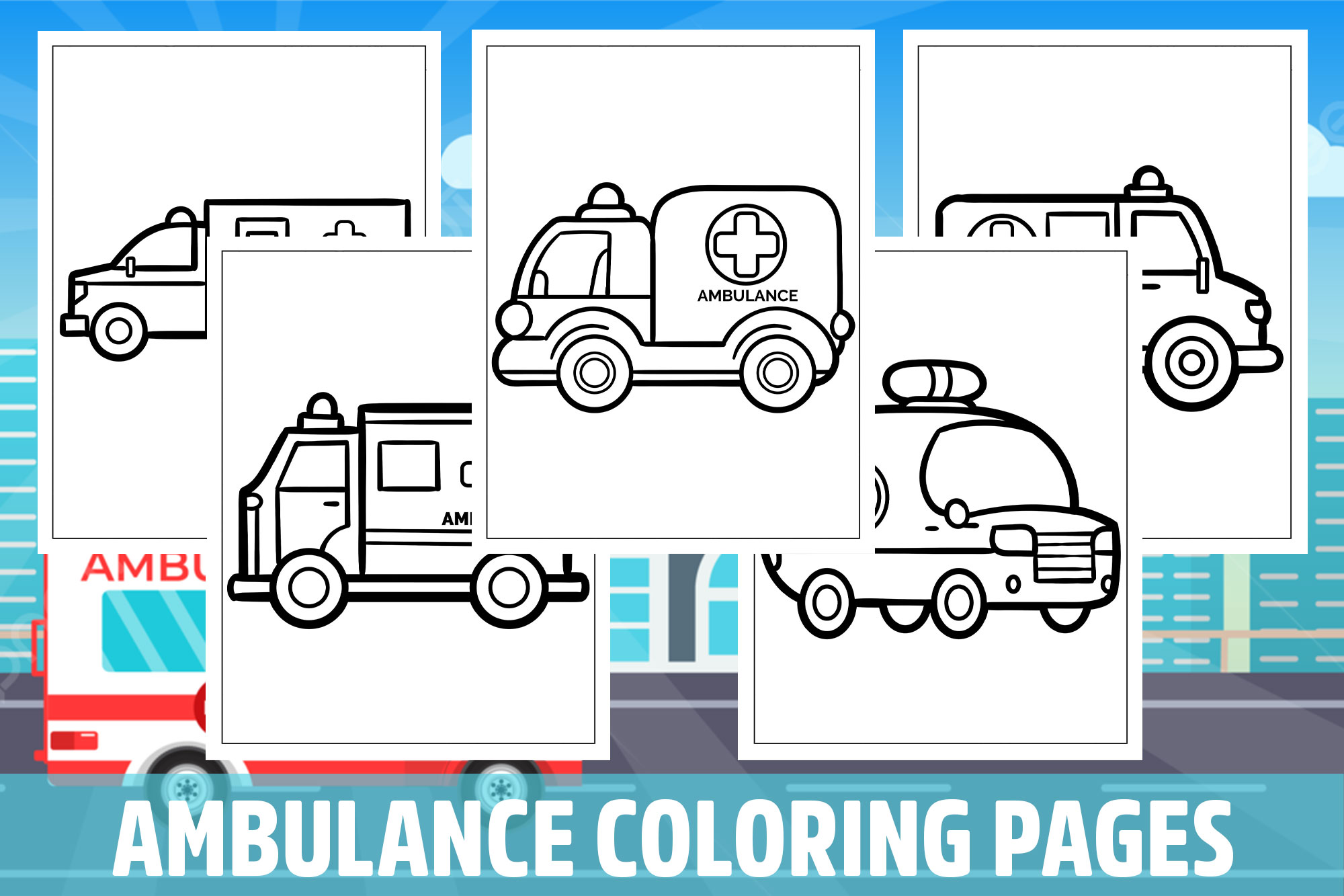 Ambulance coloring pages for kids girls boys teens birthday school activity made by teachers