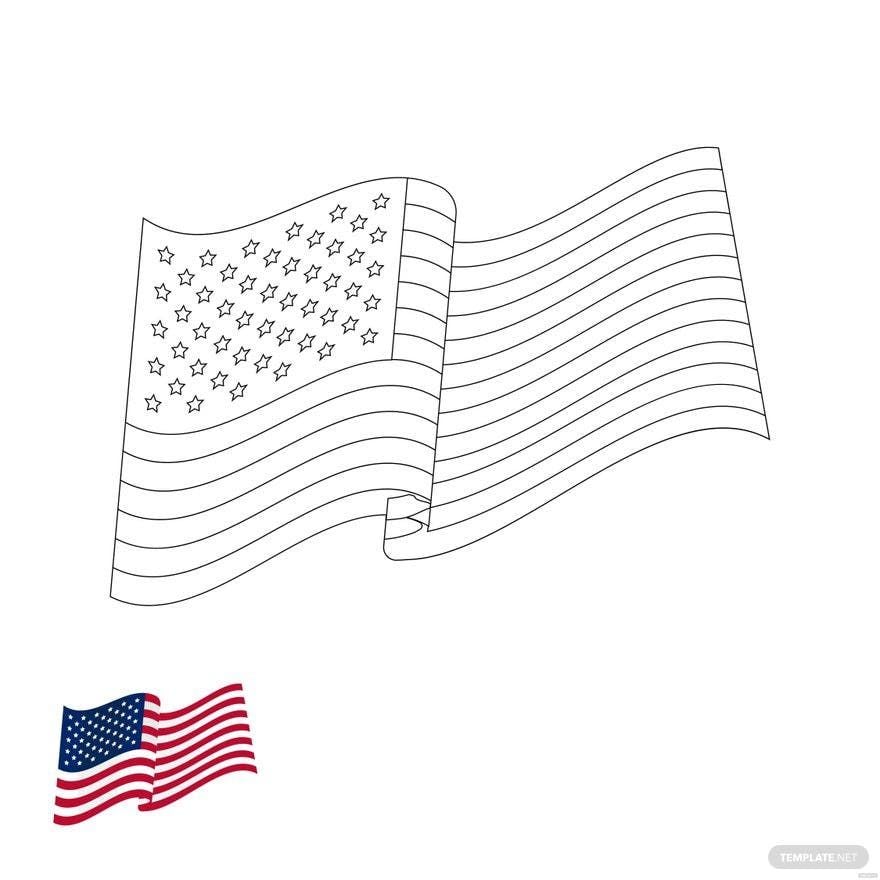 Free flowing american flag coloring page