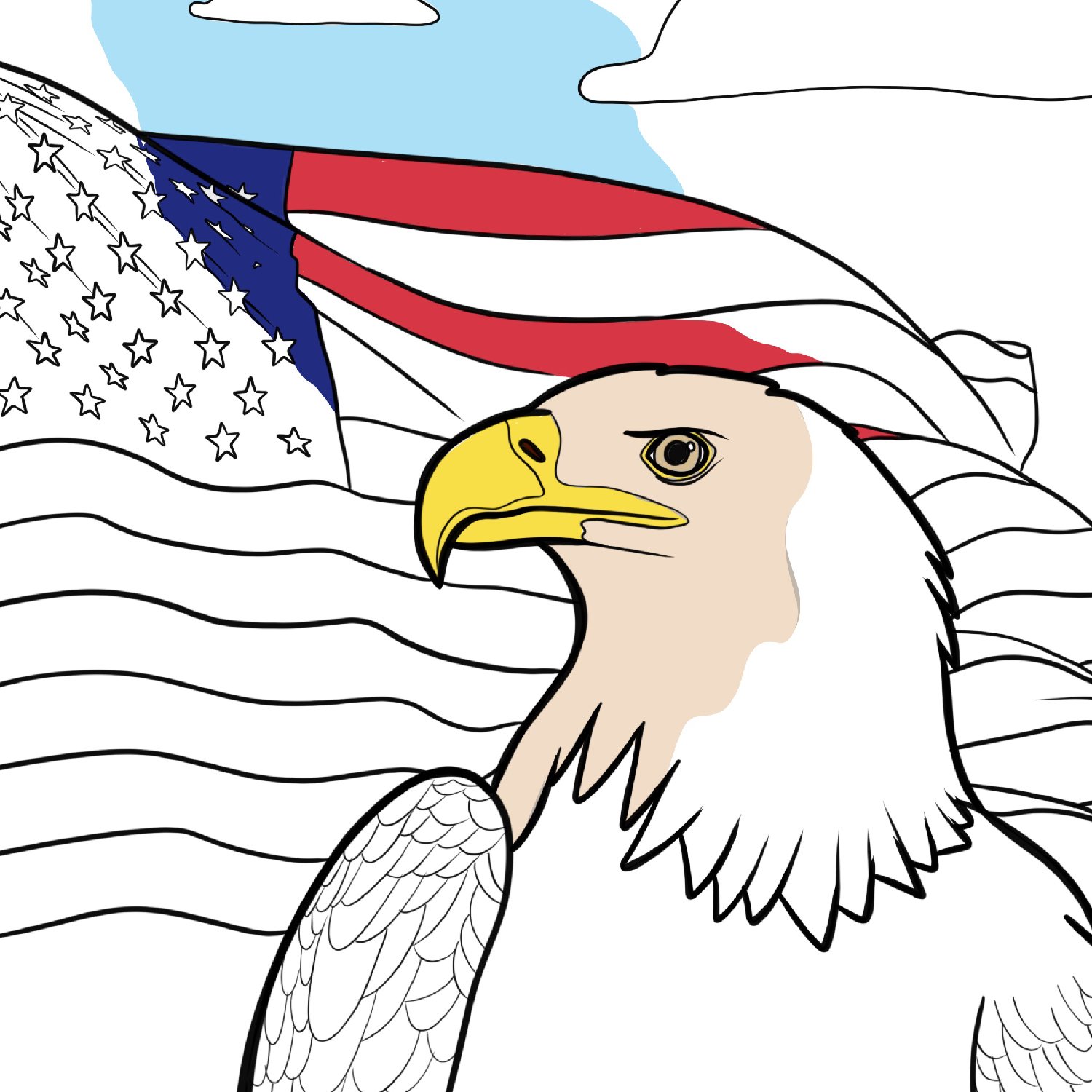 Bald eagle with american flag coloring page