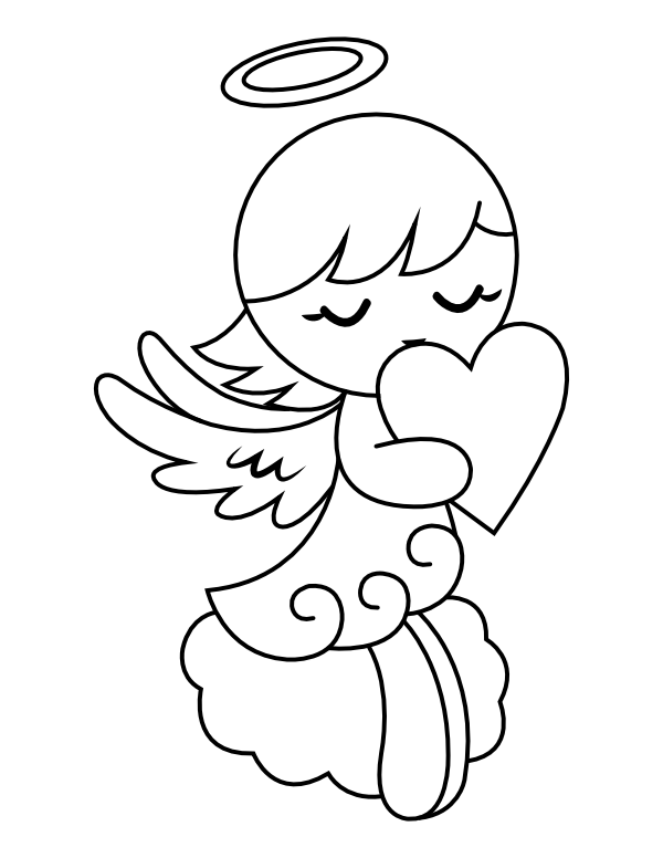 Printable valentine angel coloring page