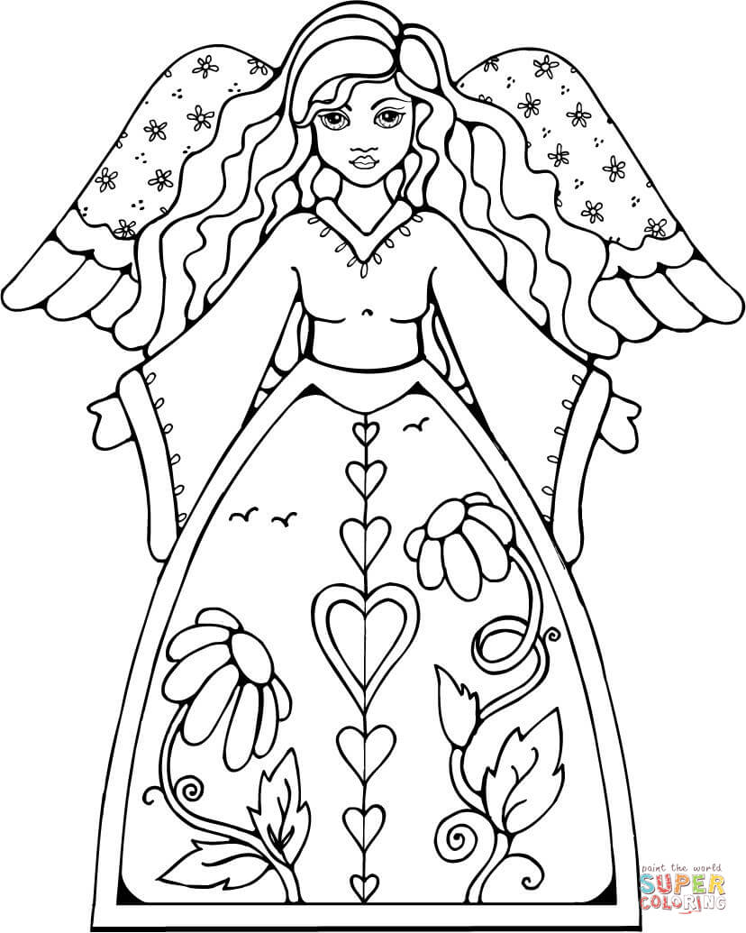 Beautiful angel coloring page free printable coloring pages