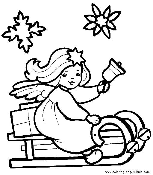 Christmas angel on a sleigh color page