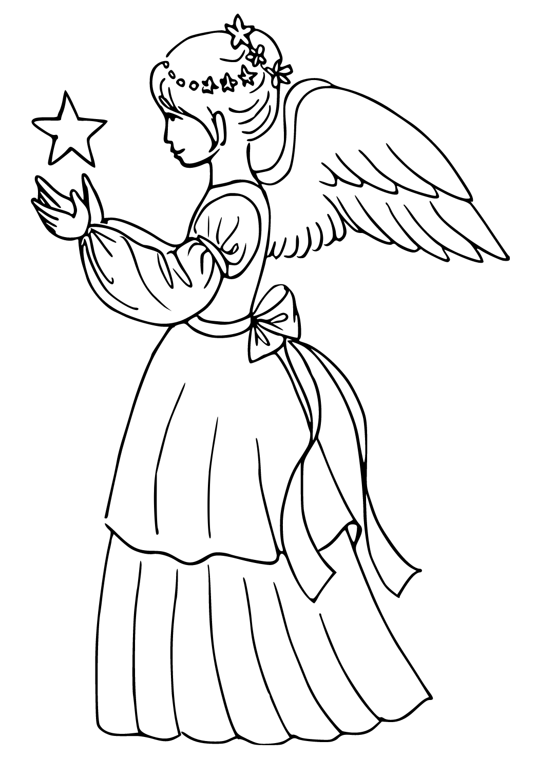 Free printable angel star coloring page for adults and kids