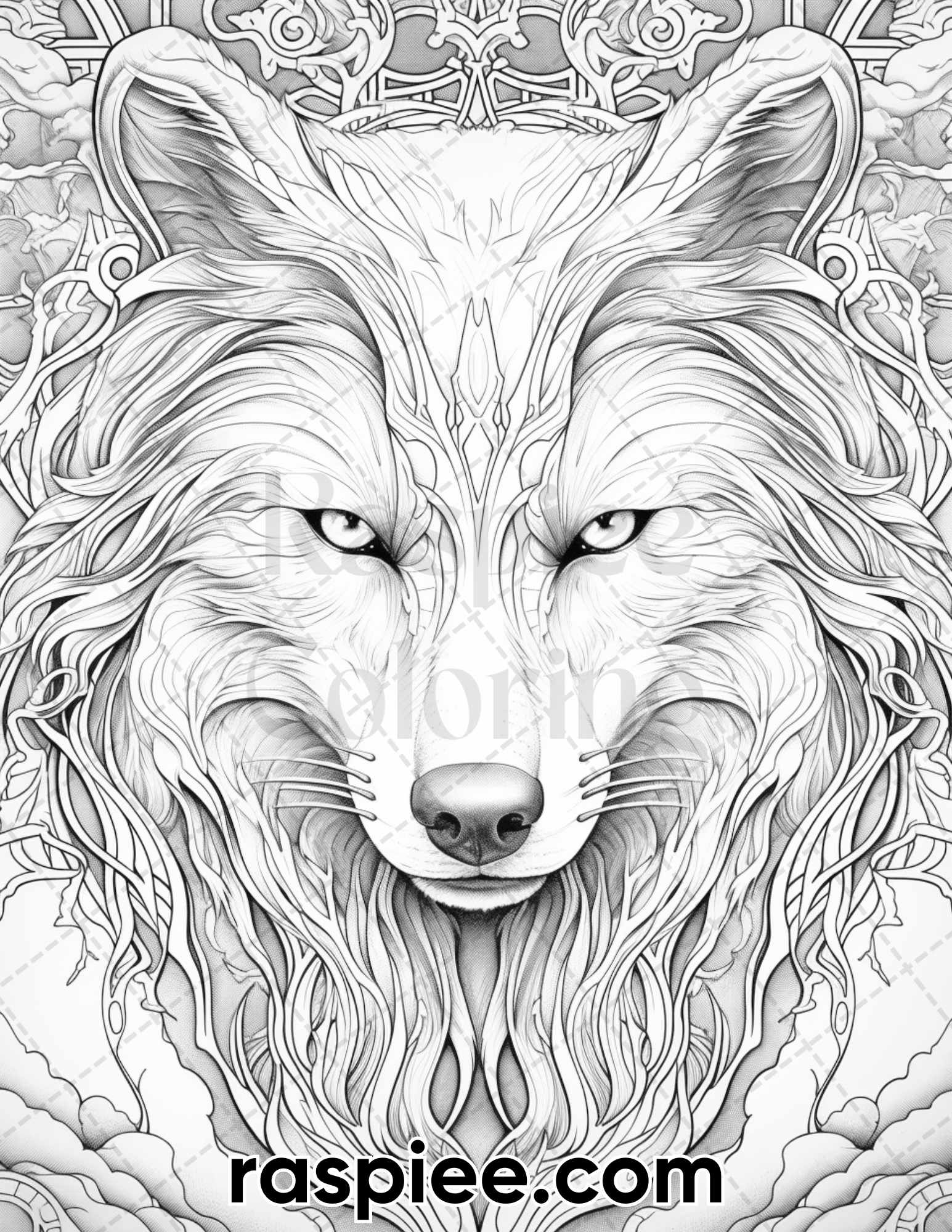 Winter wolf grayscale coloring pages for adults printable pdf inst â coloring