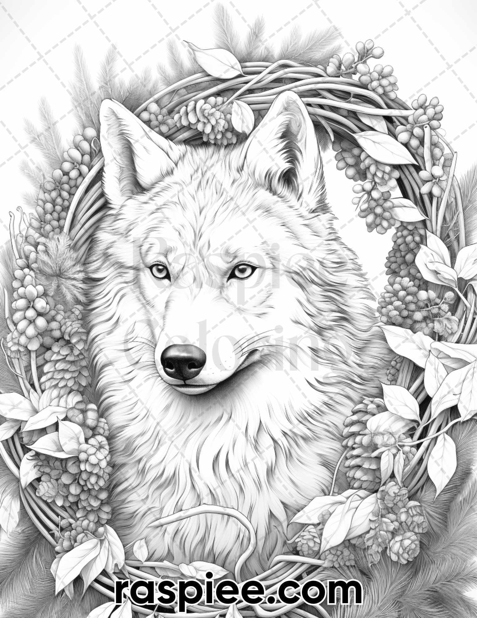 Winter wolf grayscale coloring pages for adults printable pdf inst â coloring