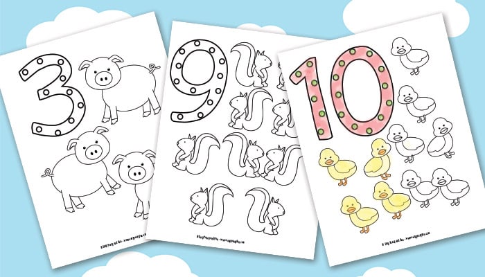 Animals number coloring pages