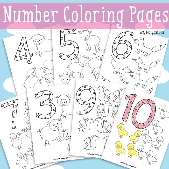 Animals number coloring pages