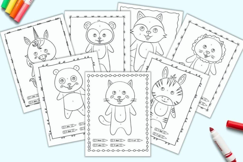 Free printable easy animal color by number pages