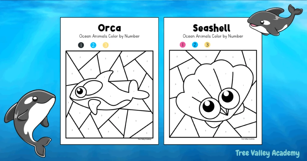 Ocean animals color by number