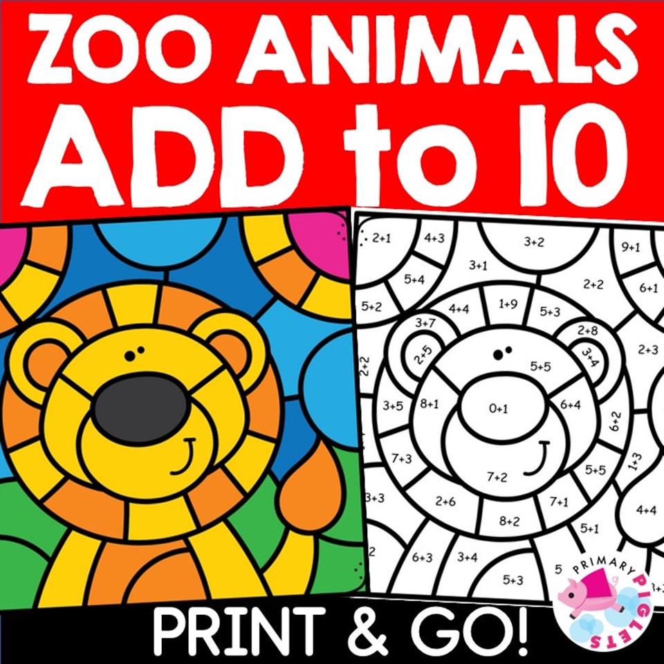 Zoo animals math coloring pages