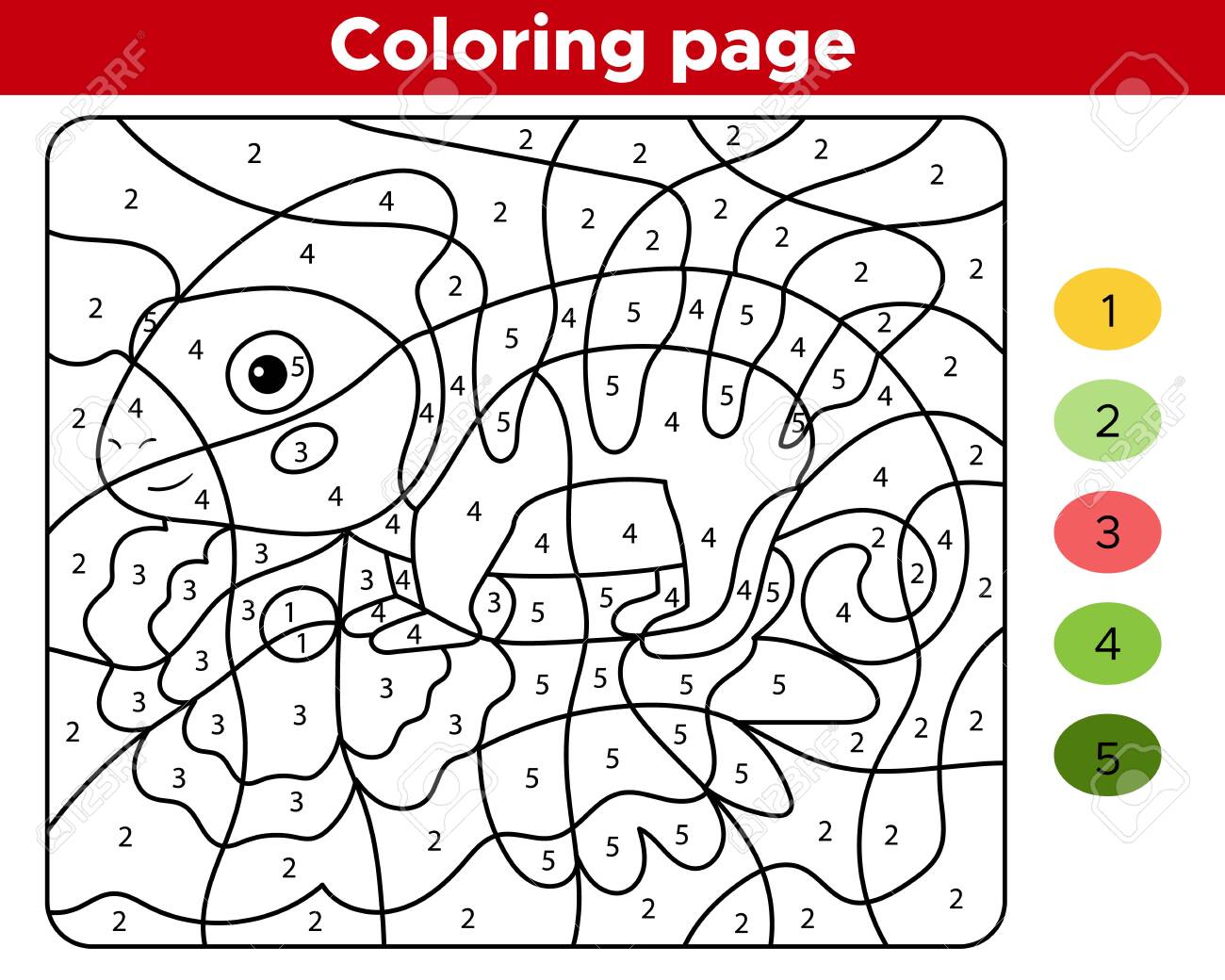 Number coloring page for children cartoon chameleon with exotic flower jungle animals educational game for preschoolers learn numbers and colors royalty free svg cliparts vectors and stock illustration image