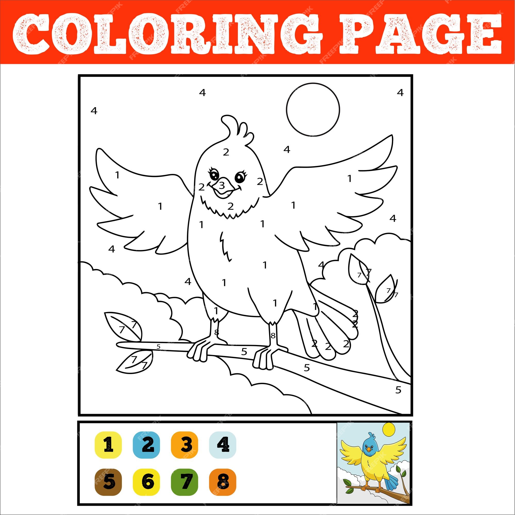 Premium vector number coloring page for children cute cartoon jungle animals learn numbers and colors