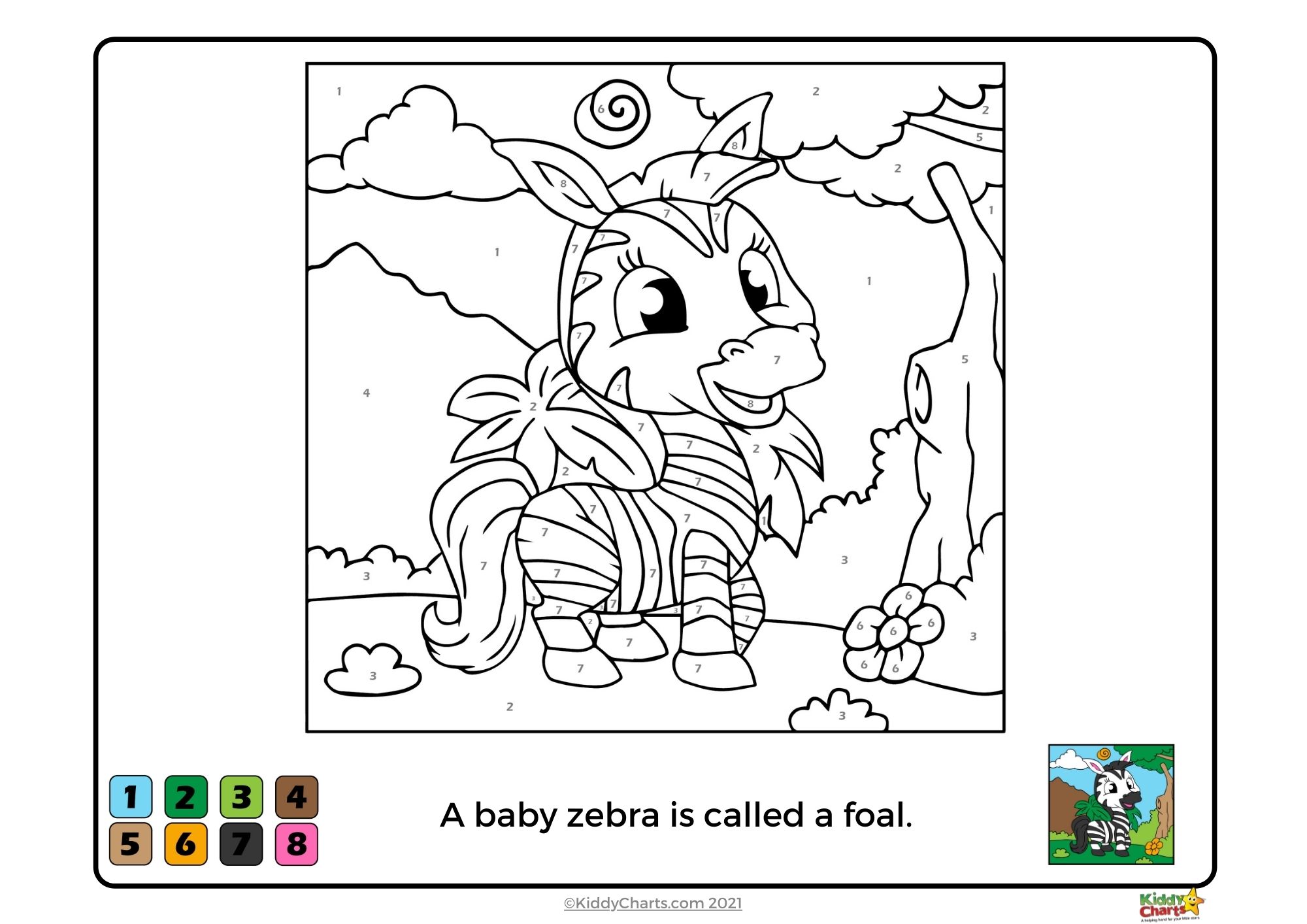 Color by number printable book baby animals