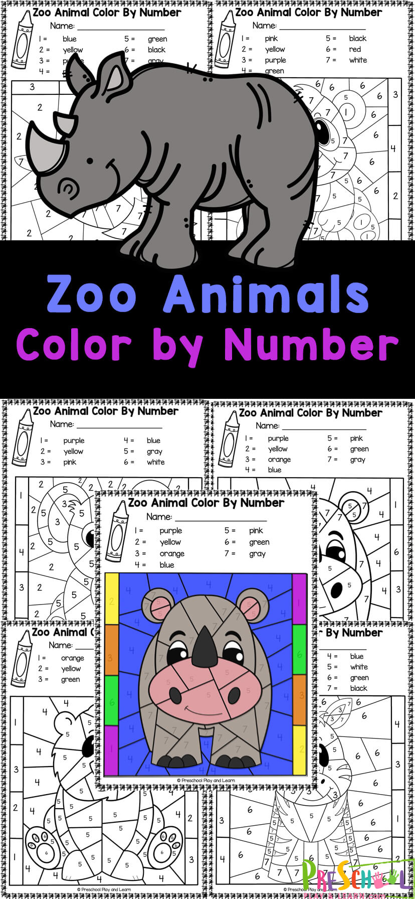 Ð free printable zoo animals color by number worksheets