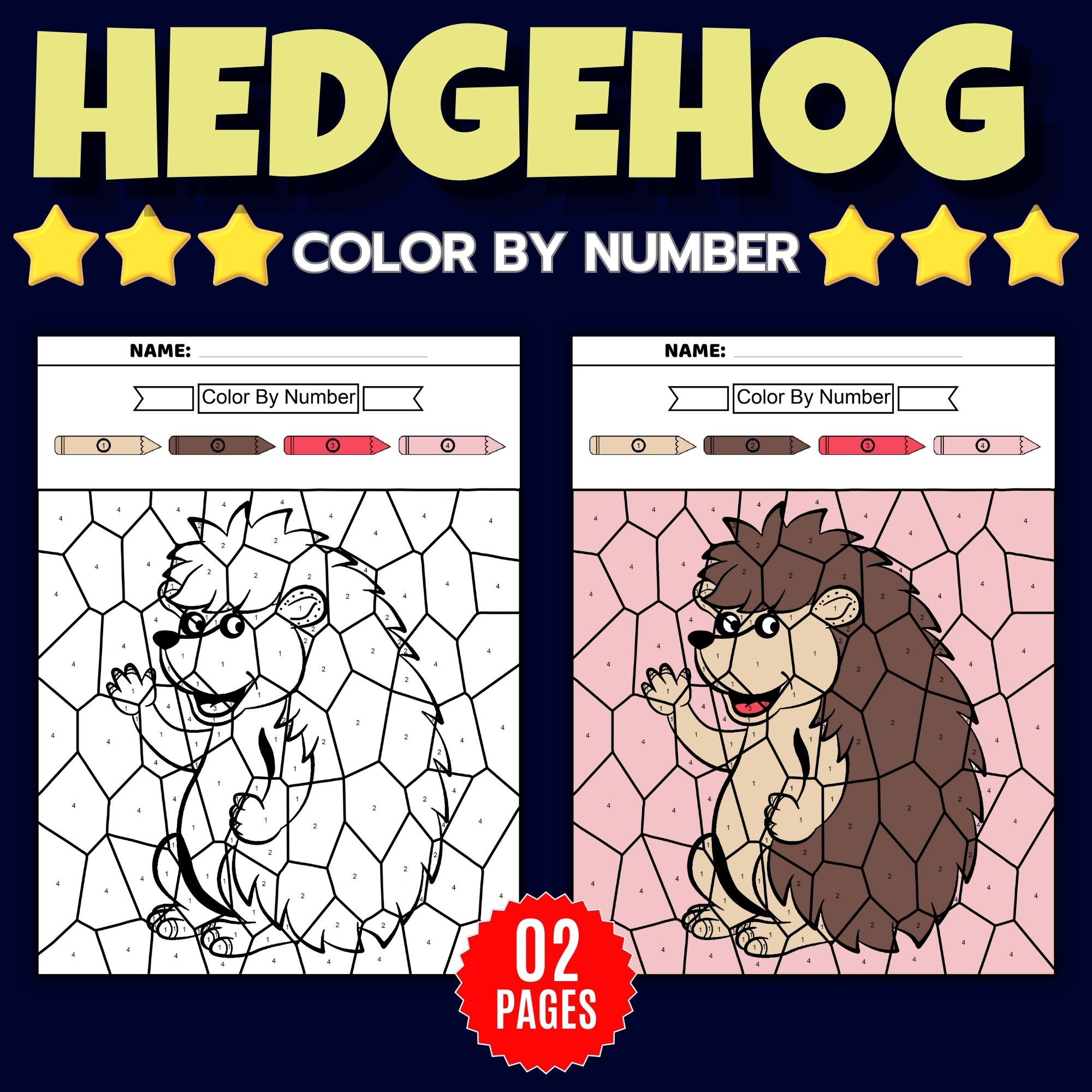 Autumn fall hedgehog color by number coloring pages