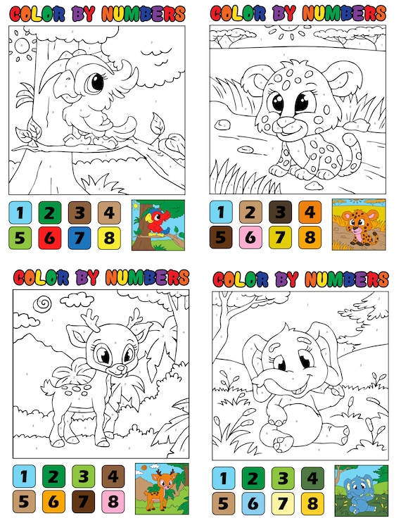 Animal coloring book by number for kids printable coloring book for children digital download pdf additional surprise pack included