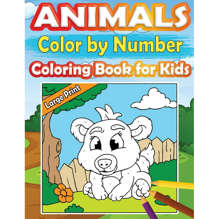 Large print color by number animals coloring book for kids perfect and easy color by number activity book for girls and boys ages