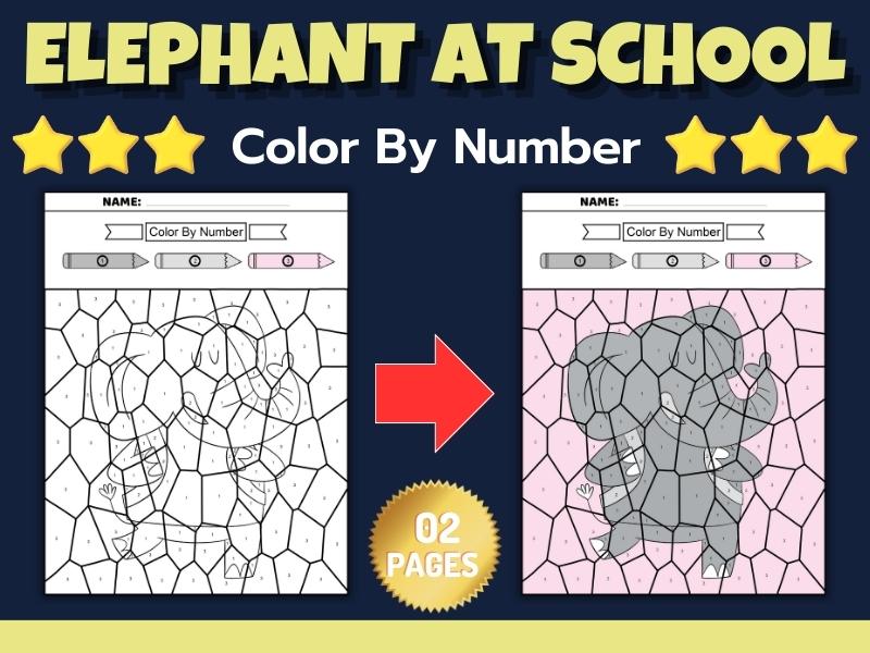 Animals at school color by number worksheets