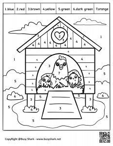 Farms chicken coop color by number coloring page